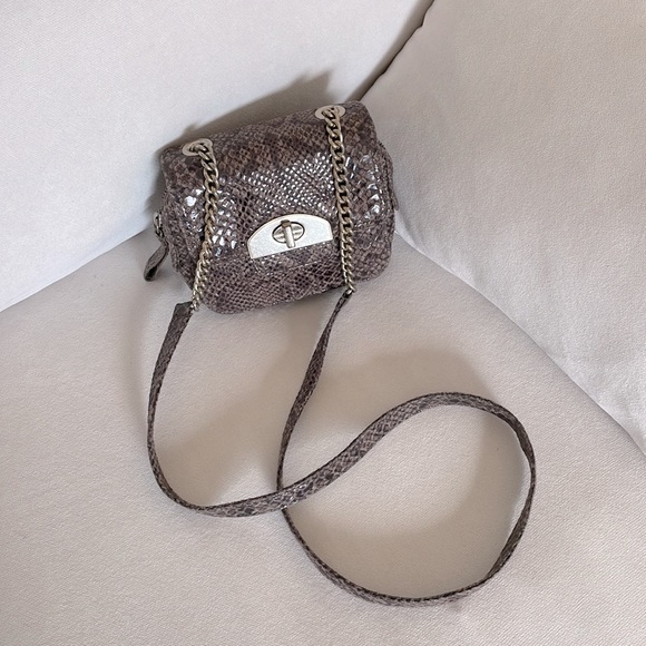 Vintage Grey Snakeskin Suede / Sheen Chain Crossbody with Nickel Hardware - Picture 5 of 7